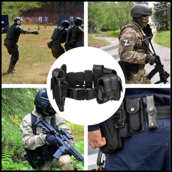 Adjustable Nylon Tactical Duty Belt with 10 Removable Holster Pouches
